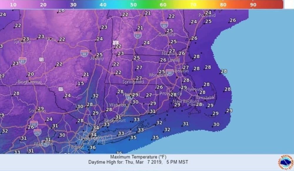 Temperatures across Massachusetts today will still be rather cold. (Courtesy National Weather Service)