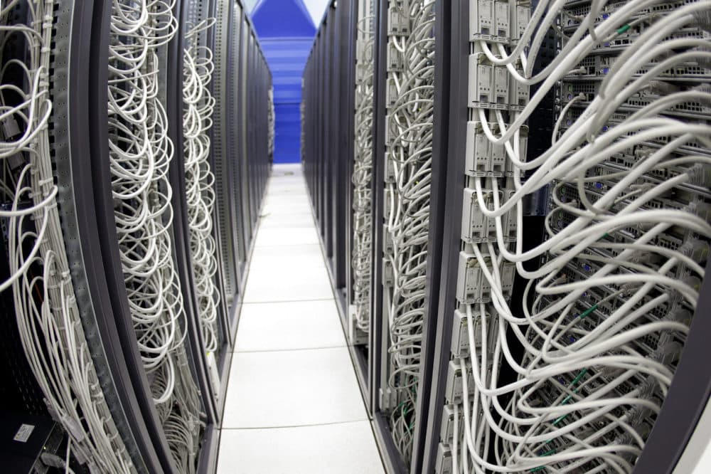 Cables connect server racks in the computer centre of the Cern, the European Organization for Nuclear Research, near Geneva, on Thursday, Oct. 2, 2008. (AP Photo/KEYSTONE/Martial Trezzini)