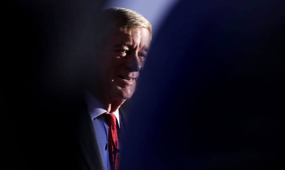 Former Massachusetts Gov. William Weld listens to guests during a New England Council 'Politics & Eggs' breakfast in Bedford, N.H., Friday, Feb. 15, 2019.  (Charles Krupa/AP)