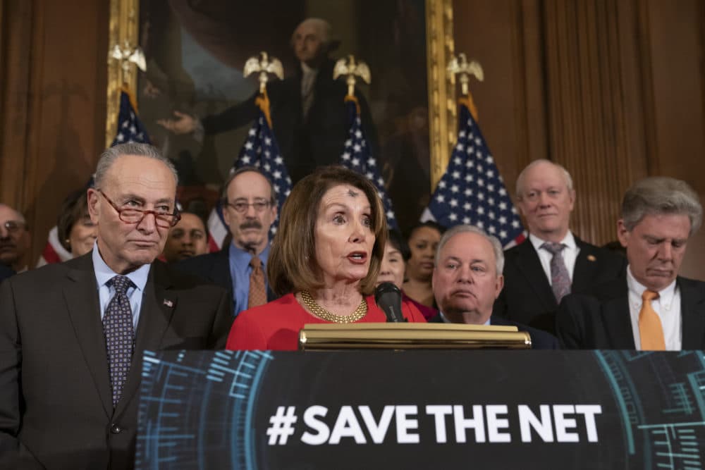 Democratic House and Senate leaders announce the &quot;Save The Internet Act&quot; on Wednesday on Capitol Hill. (J. Scott Applewhite/AP)