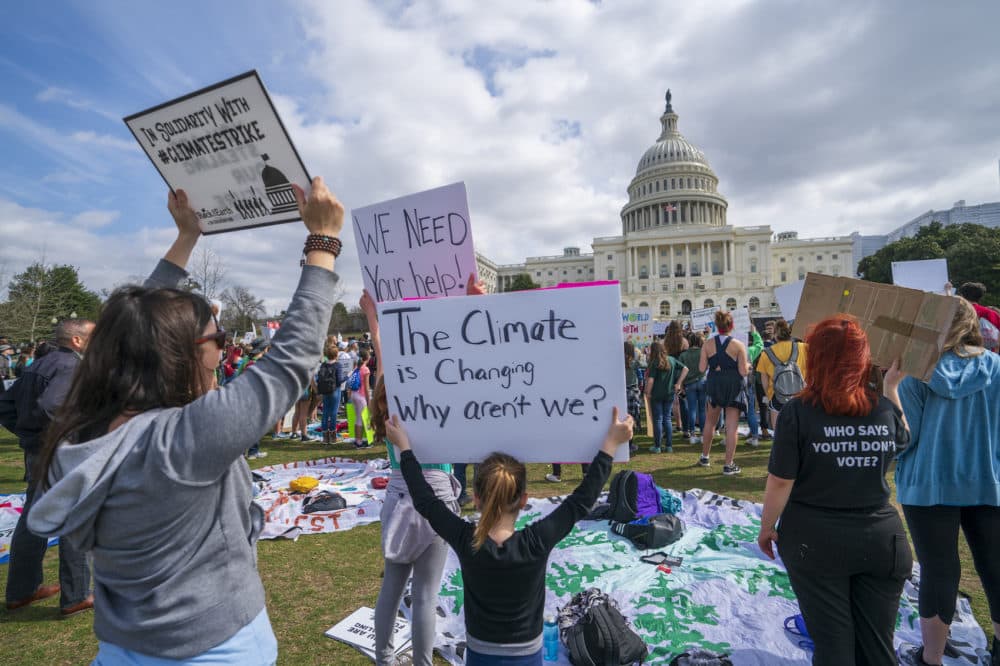 Young demonstrators join the International Youth Climate Strike event at the Capitol in Washington, Friday, March 15, 2019. (J. Scott Applewhite/AP)