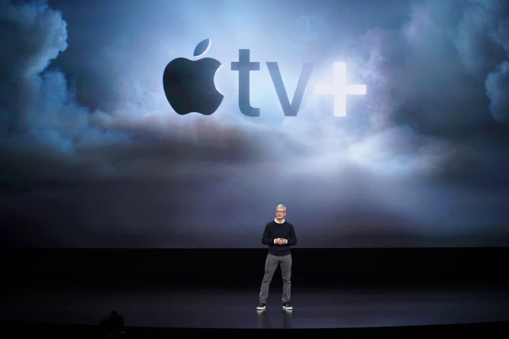 Apple CEO Tim Cook speaks at the Steve Jobs Theater during an event to announce new products Monday, March 25, 2019, in Cupertino, Calif. (Tony Avelar/AP)