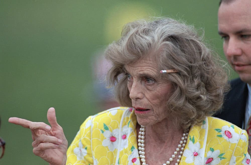 Special Olympics founder Eunice Kennedy Shriver watches the start of opening ceremonies of the Special Olympics World Games at the Yale Bowl in New Haven, Conn., July 1, 1995.  (John Dunn/AP)