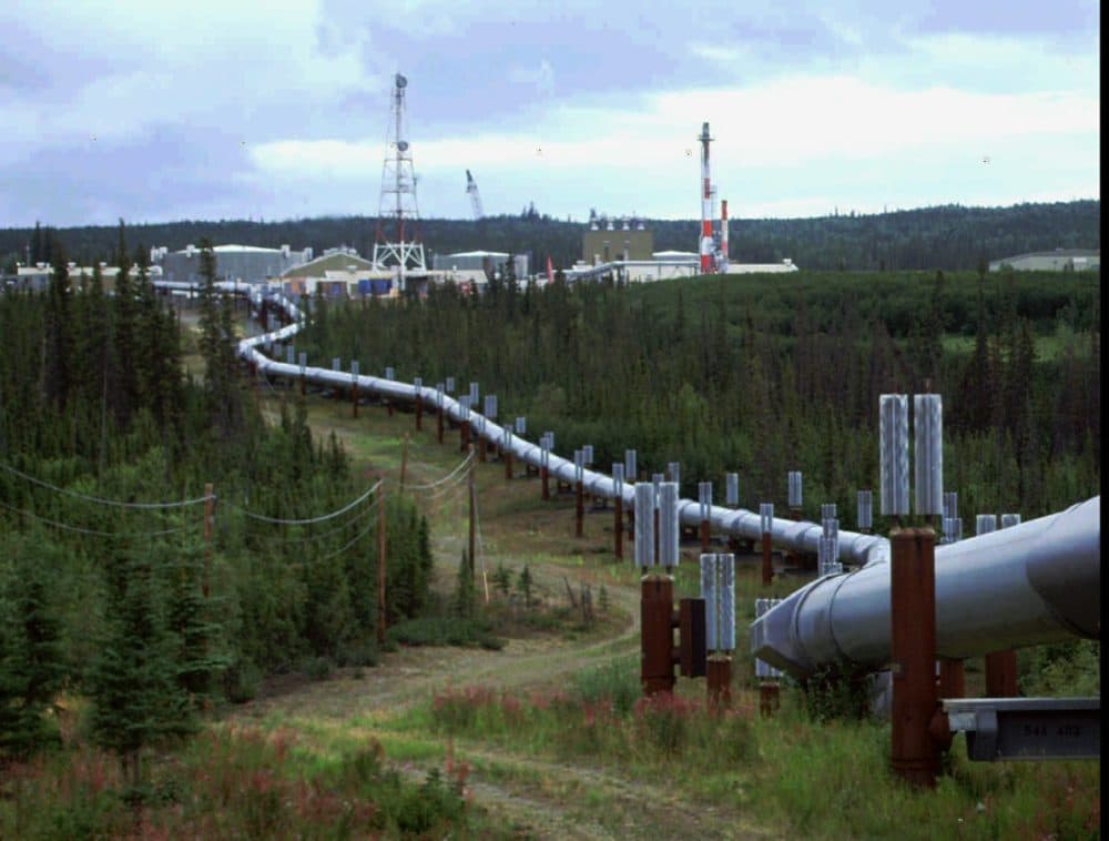 The Trans-Alaska pipeline and pump station north of Fairbanks is shown in this undated file photo. The 800-mile Trans-Alaska pipeline carries Alaska North Slope crude oil from Prudhoe Bay south to Valdez. (Al Grillo/AP)