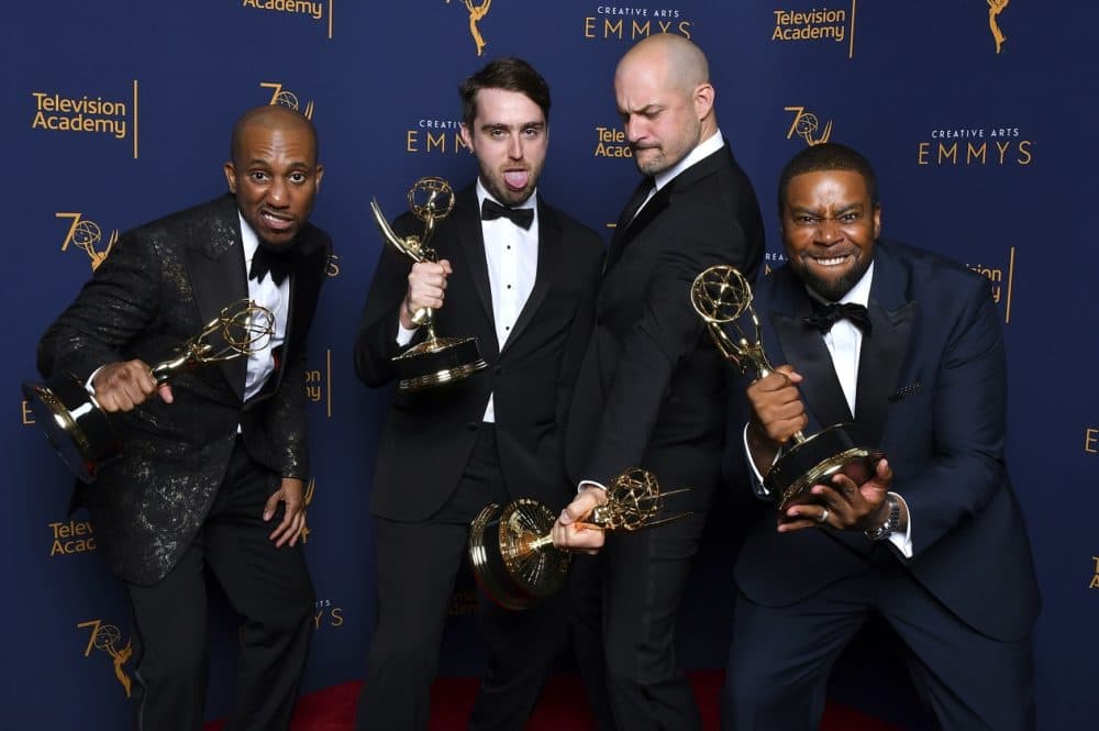 Chris Redd, from left, Will Stephen, Eli Brueggemann, and Kenan Thompson winners of the award for outstanding original music and lyrics for &quot;Saturday Night Live - Host: Chance the Rapper&quot; pose for a portraits during night two of the Television Academy's 2018 Creative Arts Emmy Awards at the Microsoft Theater on Sunday, Sept. 9, 2018, in Los Angeles. (Photo by Vince Bucci/Invision/AP)
