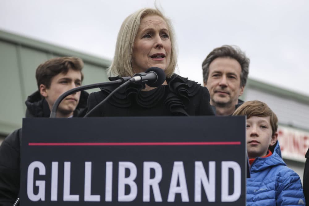 Surrounded by her family, Sen. Kirsten Gillibrand (D-N.Y.) announces that she will run for president in 2020 outside the Country View Diner, January 16, 2019 in Troy, New York. (Drew Angerer/Getty Images)