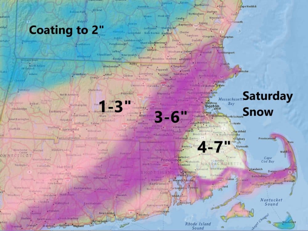 Snow Saturday will be heaviest in the morning. (Dave Epstein/WBUR)