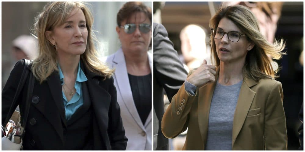 Actress Felicity Huffman, left, arrives at federal court in Boston. Actress Lori Loughlin, right, arrives at federal court in Boston. (Charles Krupa and Steven Senne/AP)
