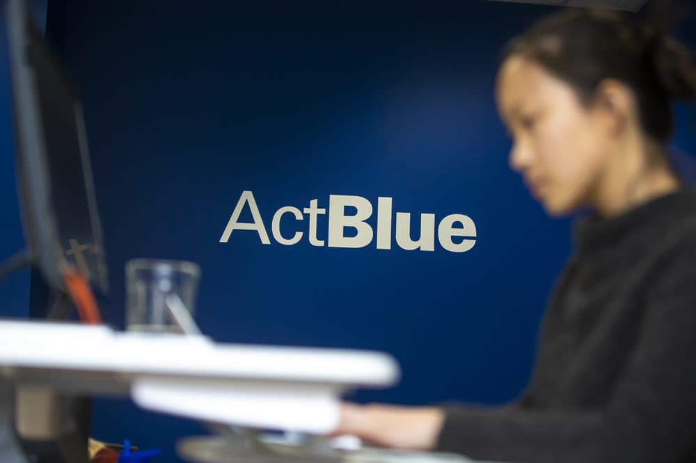 An ActBlue worker at their office in Somerville (Jesse Costa/WBUR)