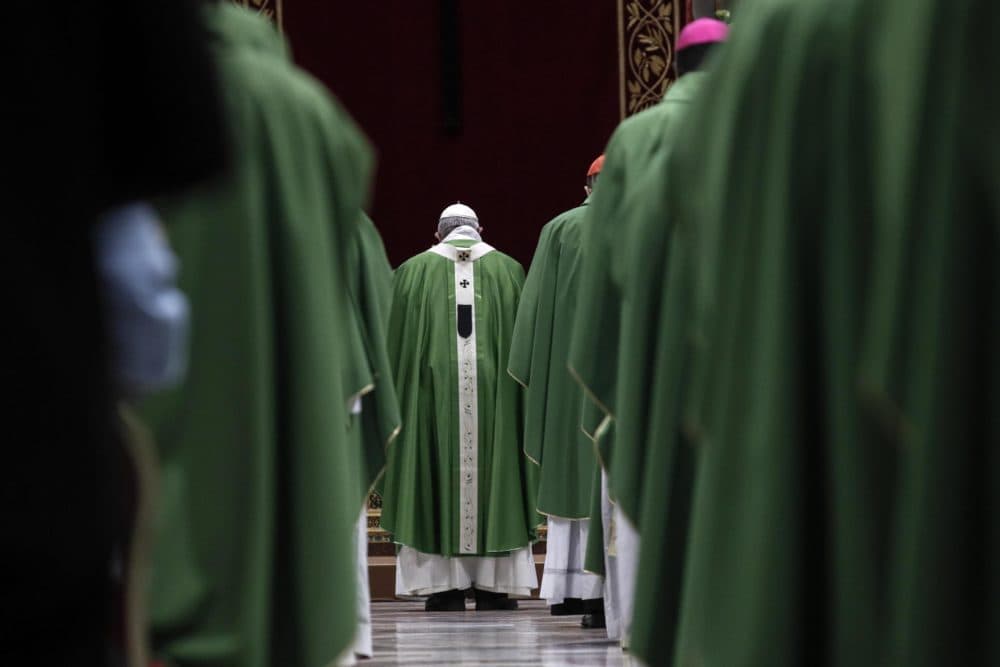 Pope Francis celebrates Mass at the Vatican, Sunday, Feb. 24, 2019. (Giuseppe Lami/Pool Photo via AP)