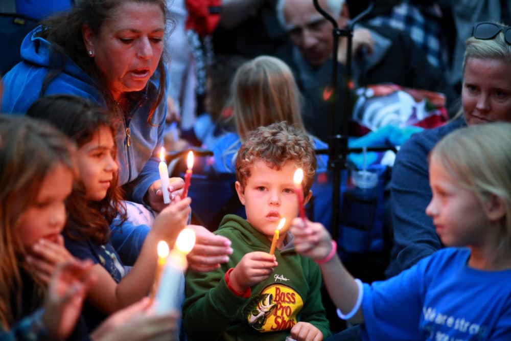 Community members and congregants attend a candlelight vigil for the victim of the Chabad of Poway Synagogue shooting at Valle Verde Park on April 28, 2019, in Poway, Calif. (Sandy Huffaker/AFP/Getty Images)