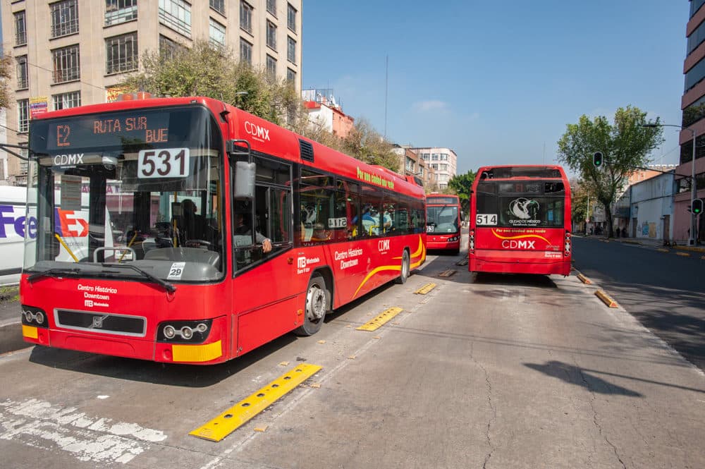 The Mexico City Metrobús is a bus rapid transit system that has served the city since Line 1 opened on June 19, 2006. It now has seven lines. (Keith Dannemiller for WBUR)