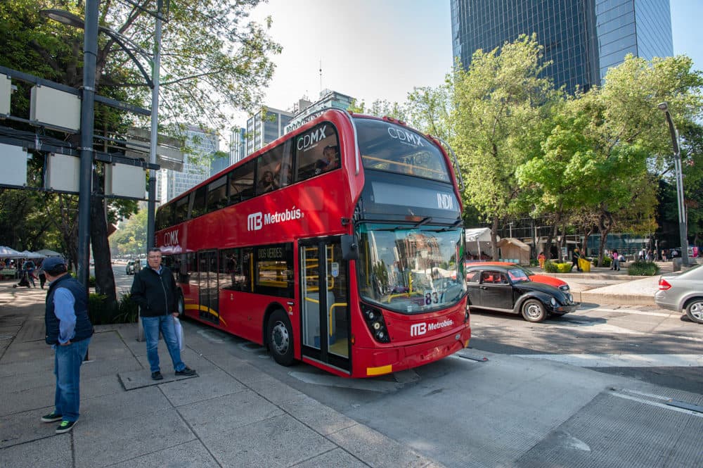 The Mexico City Metrobús is a bus rapid transit system that has served Mexico City since line 1 opened on June 19, 2006. As of February 2018, it consists of seven lines that cross the city and connect with other forms of transit, such as the Mexico City Metro. (Keith Dannemiller for WBUR)