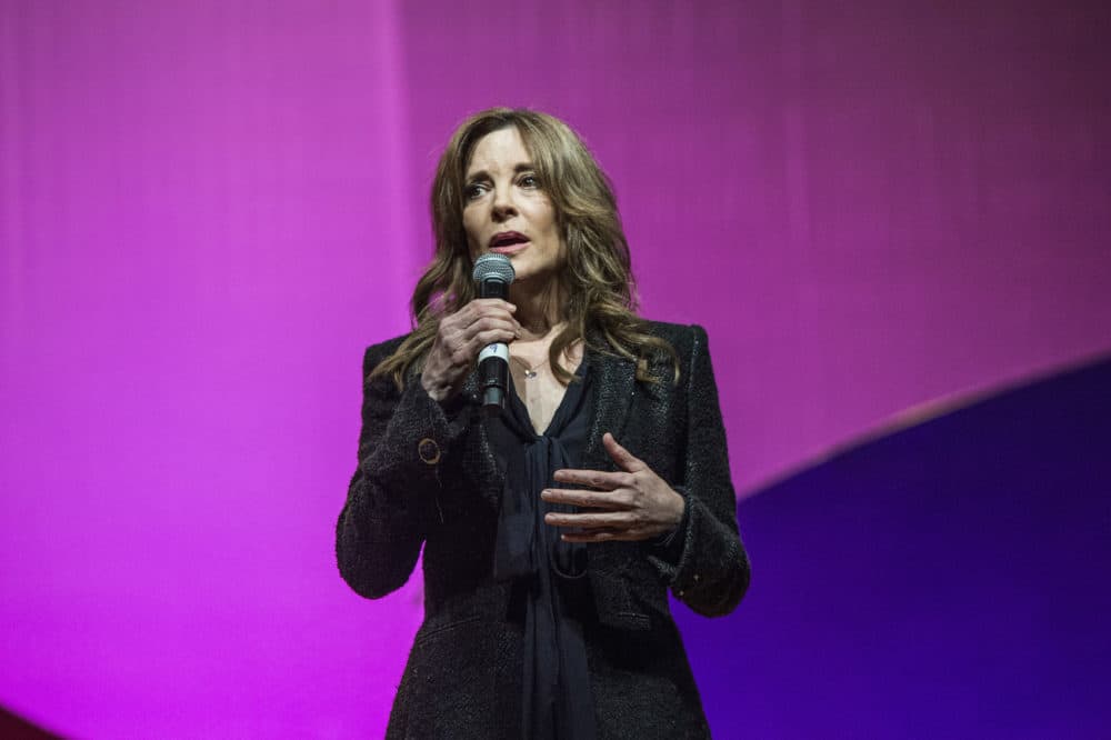 Marianne Williamson seen on day three of Summit LA17 in Downtown Los Angeles's Historic Broadway Theater District on Sunday, Nov. 5, 2017, in Los Angeles. (Amy Harris/Invision/AP)