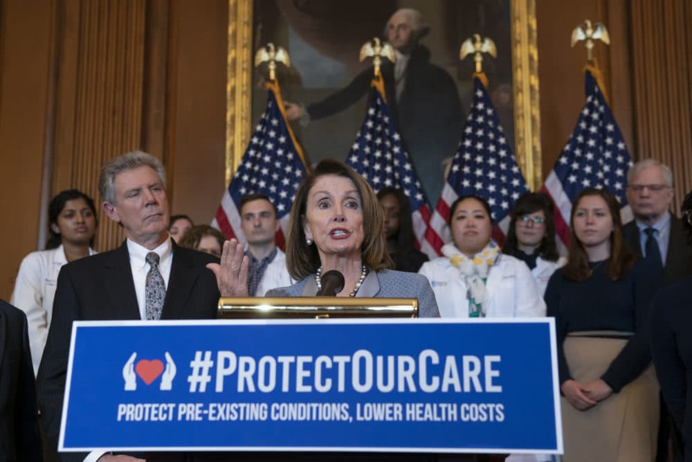 House Speaker Nancy Pelosi announces legislation to lower health care costs and protect people with pre-existing medical conditions in Washington on Tuesday, March 26, 2019. (J. Scott Applewhite/AP)