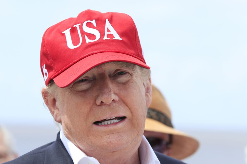 President Donald Trump speaks to reporters during a visit to Lake Okeechobee and Herbert Hoover Dike at Canal Point, Fla., Friday, March 29, 2019.  (Manuel Balce Ceneta/AP)