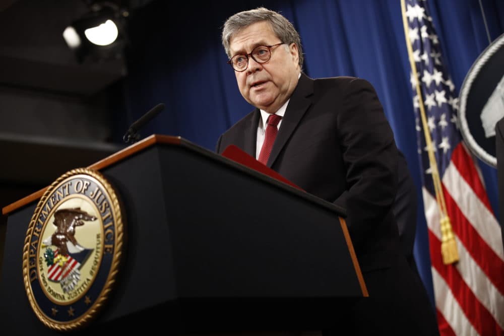 Attorney General William Barr speaks about the release of a redacted version of special counsel Robert Mueller's report during a news conference, Thursday, April 18, 2019, at the Department of Justice in Washington. (Patrick Semansky/AP)