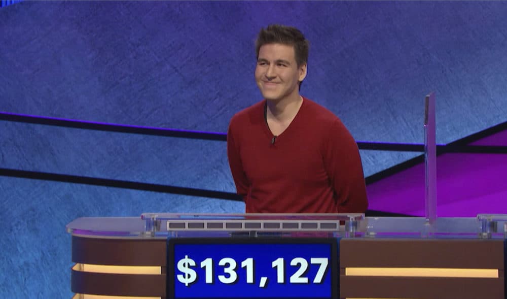 This file image made from video and provided by Jeopardy Productions, Inc. shows &quot;Jeopardy!&quot; contestant James Holzhauer on an episode that aired on April 17, 2019. (Jeopardy Productions, Inc. via AP)