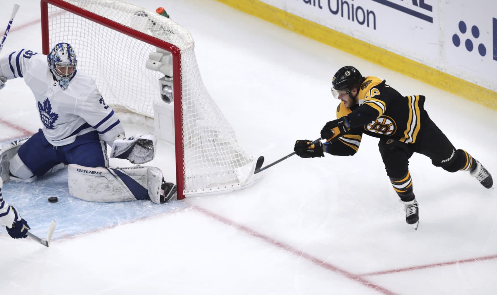 Boston Bruins right wing David Pastrnak, right, during Game 7 of the first round series (Charles Krupa/AP)