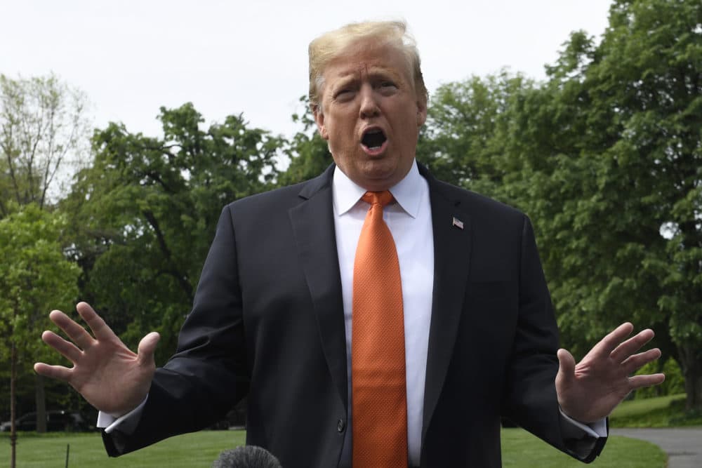 President Trump talks with reporters on the South Lawn of the White House in Washington, Wednesday, April 24, 2019. (Susan Walsh/AP)