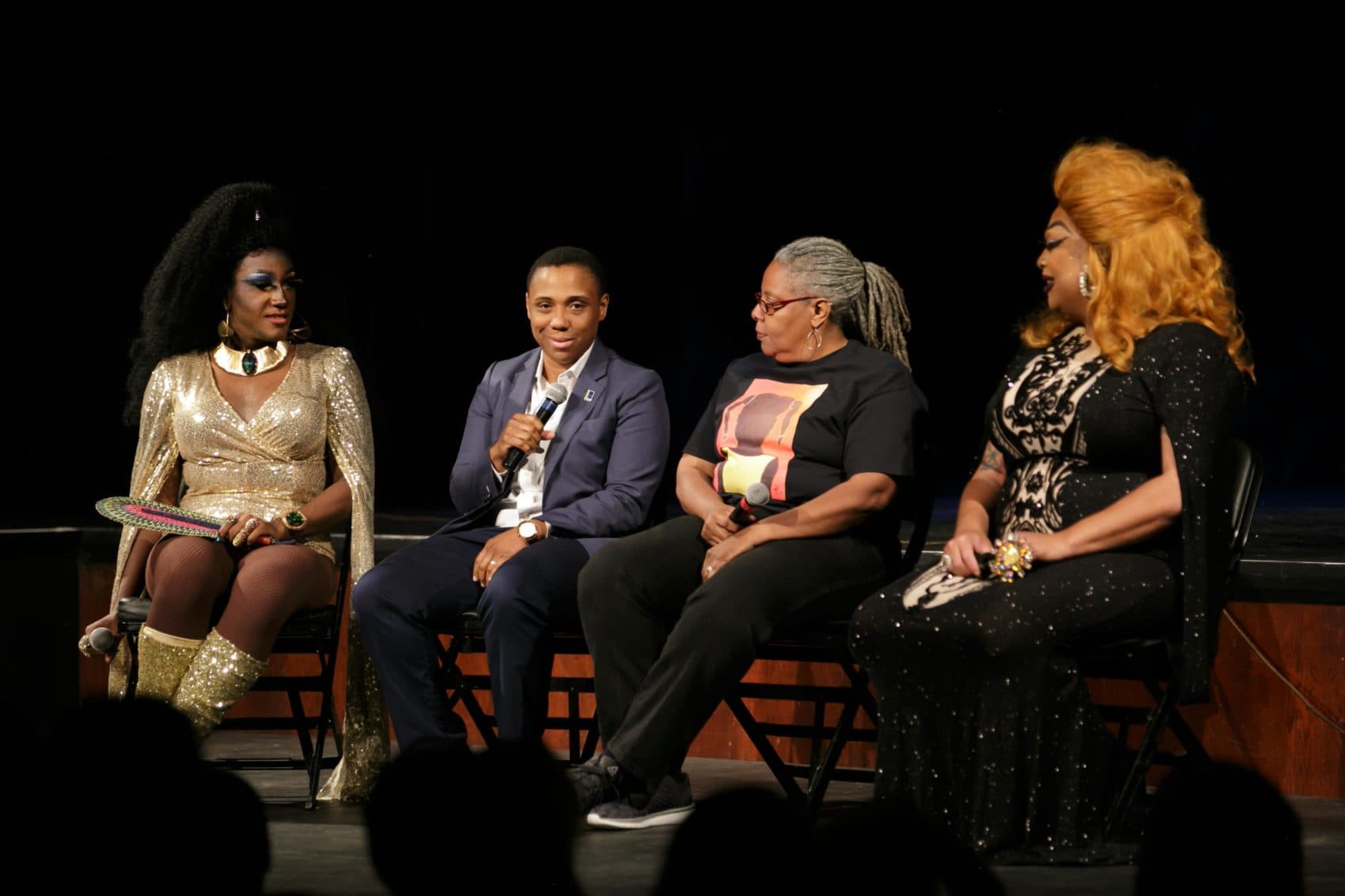 Central Park School for Children in Durham, N.C., invited Vivica Coxx (far right) and Stormie Daie (far left) — two social activists and drag queens of color — to lecture students about bullying. (Courtesy of Scoville Photography)