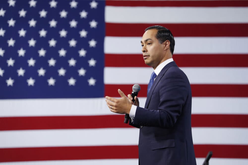 Former Housing and Urban Development Secretary and Democratic presidential candidate Julian Castro speaks at a Service Employees International Union forum on labor issues, Saturday, April 27, 2019, in Las Vegas. (John Locher/AP)