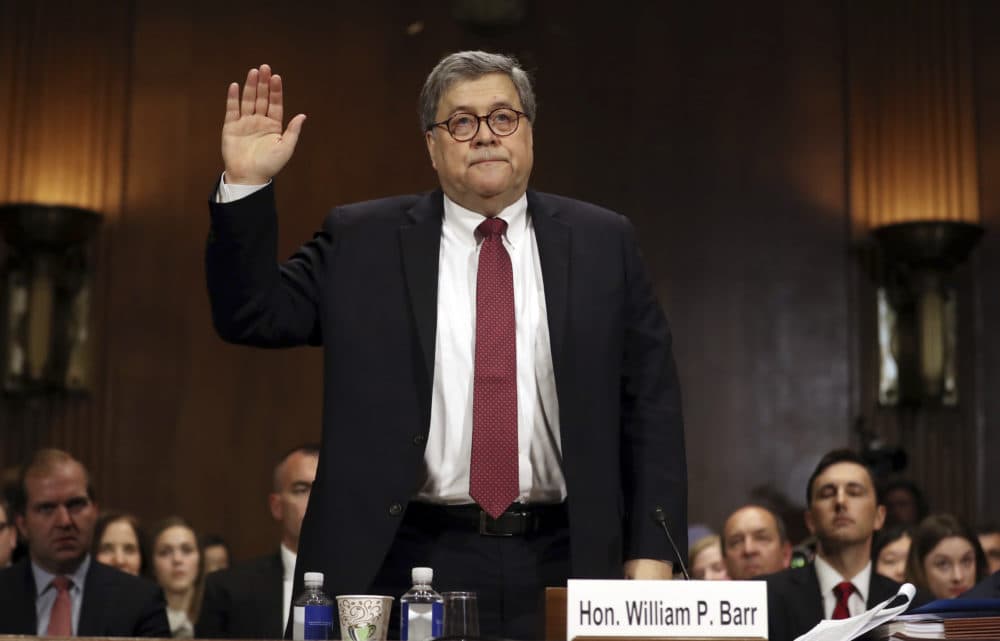 Attorney General William Barr is sworn in to testify before the Senate Judiciary Committee hearing on Capitol Hill in Washington, Wednesday, May 1, 2019, on the Mueller Report. (Andrew Harnik/AP)