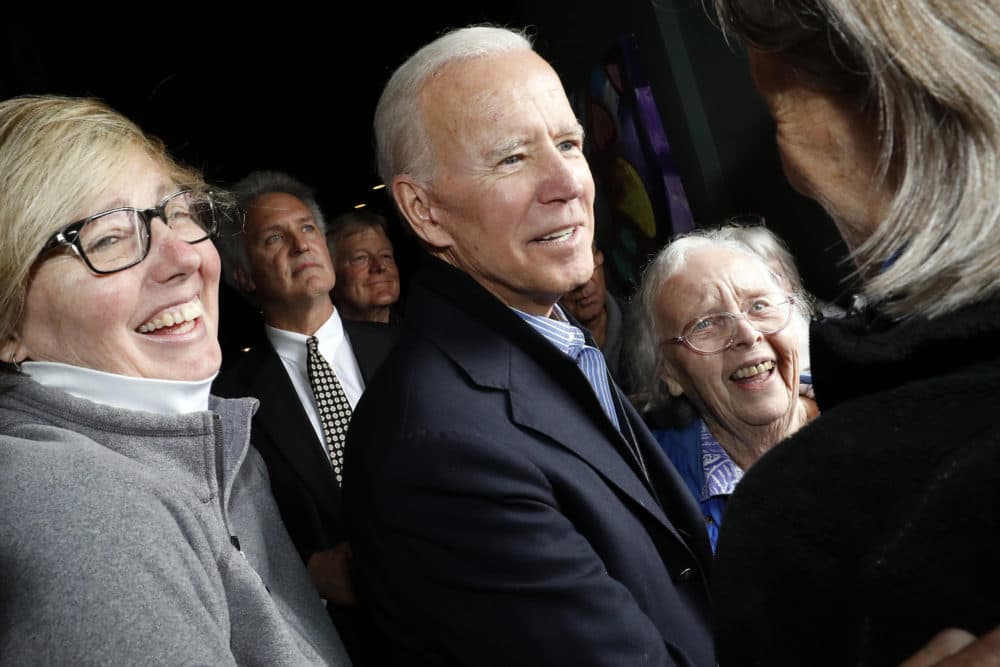 Former Vice President and Democratic presidential candidate Joe Biden greets supporters during a campaign stop at the Community Oven restaurant in Hampton, N.H., Monday, May 13, 2019. (Michael Dwyer/AP)