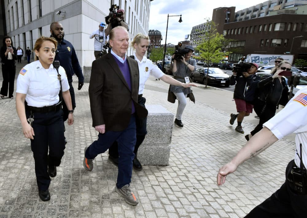 Chef Mario Batali departs Boston federal court Friday after pleading not guilty to an allegation that he forcibly kissed and groped a woman at a Boston restaurant in 2017. (/Josh Reynolds/AP)