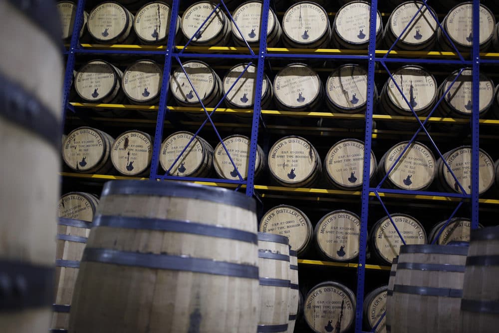 Barrels of Michter's Kentucky Straight Bourbon age in a warehouse at Michter's Shively Distillery in Louisville, Ky. (Luke Sharrett for Here &amp; Now)