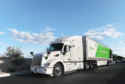 The U.S. Postal Service launched a pilot program for self-driving trucks to move mail over a 1,000-mile route between Dallas and Phoenix. (Courtesy of TuSimple)