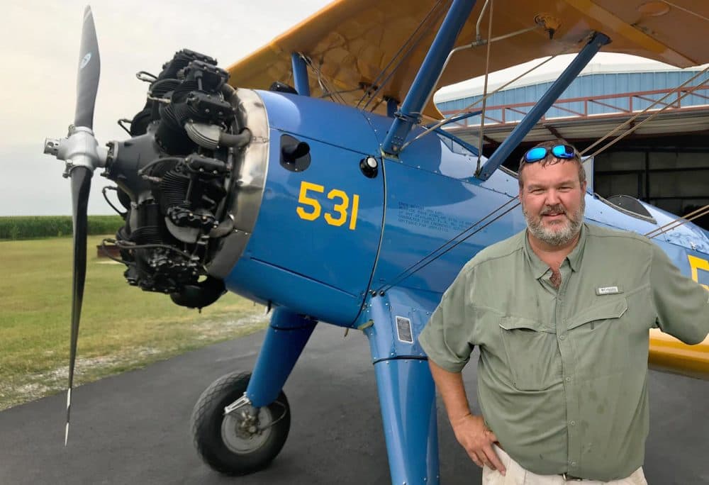 After World War II, Jason Wade says this biplane was converted into a crop duster by the company that would eventually become Delta Airlines. Nearly 80 years after it was first built, Wade has meticulously maintained it. &quot;They're just good old stable airplanes,&quot; he says. (Peter O'Dowd/Here & Now)