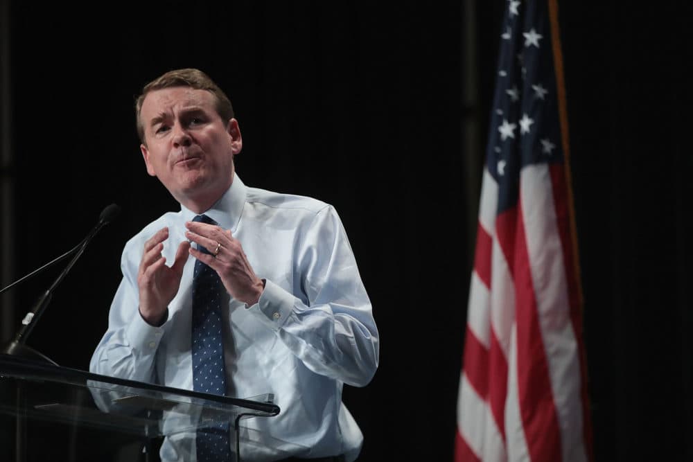 Democratic presidential candidate and Colorado Sen. Michael Bennet speaks at the Iowa Democratic Party's Hall of Fame Dinner in Cedar Rapids, Iowa. (Scott Olson/Getty Images)