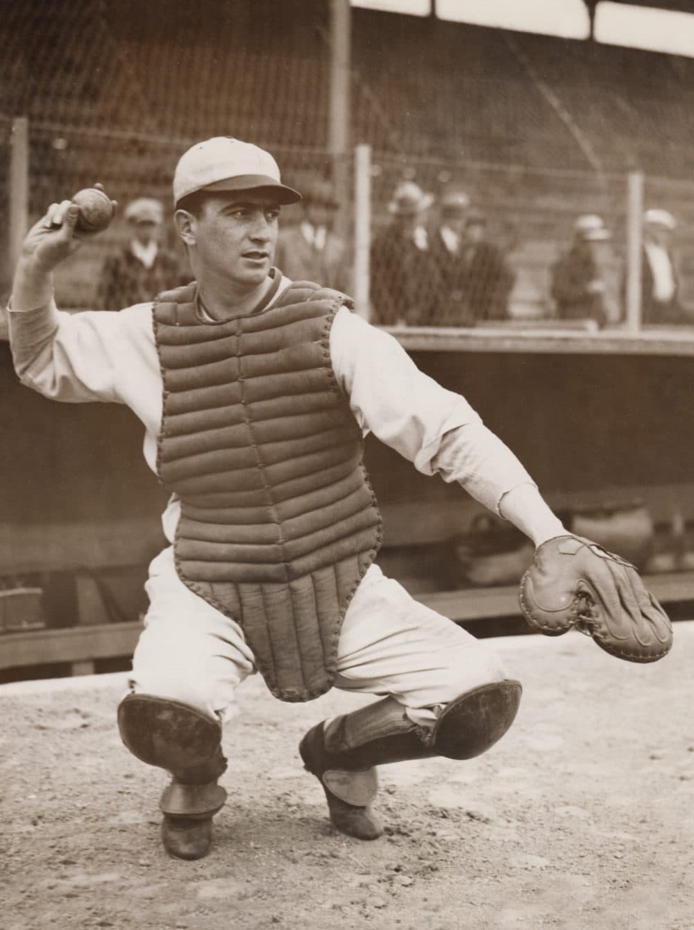 Moe Berg as a catcher during his time in the MLB. (Courtesy Irwin Berg)