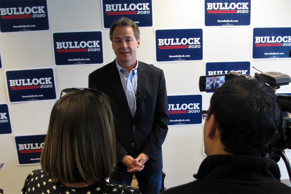 Democratic presidential candidate Montana Gov. Steve Bullock answers a question during a news conference in Helena, Mont., Tuesday, May 14, 2019. (Matt Volz/AP)