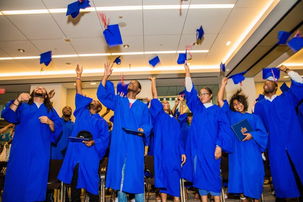A photo from College Bound Dorchester's annual matriculation ceremony, which celebrates students who have passed their HiSet and are starting college. (courtesy Romana Vysatova)