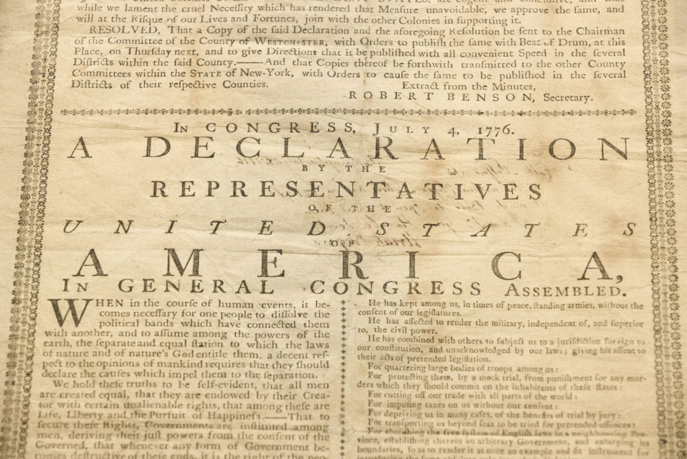 A 1776 broadside printing of the Declaration of Independence in Philadelphia. (Matt Rourke/AP)