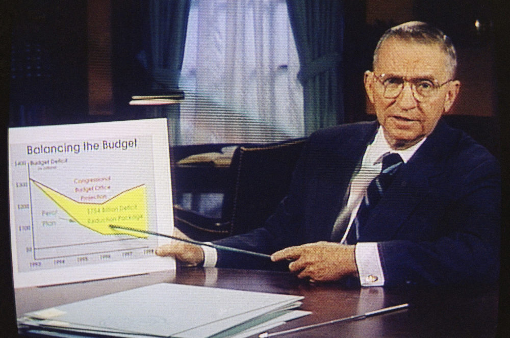 Ross Perot is shown during a paid 30-minute television commercial during his 1992 presidential run as an independent candidate. (AP Photo)