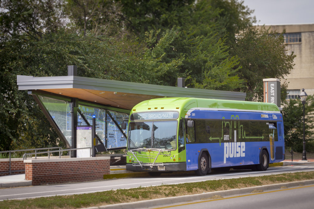 Richmond, Va., has seen a 17% bump in transit ridership in the year since it debuted a new bus rapid transit system called GRTC Pulse. (Courtesy of GRTC Transit System)