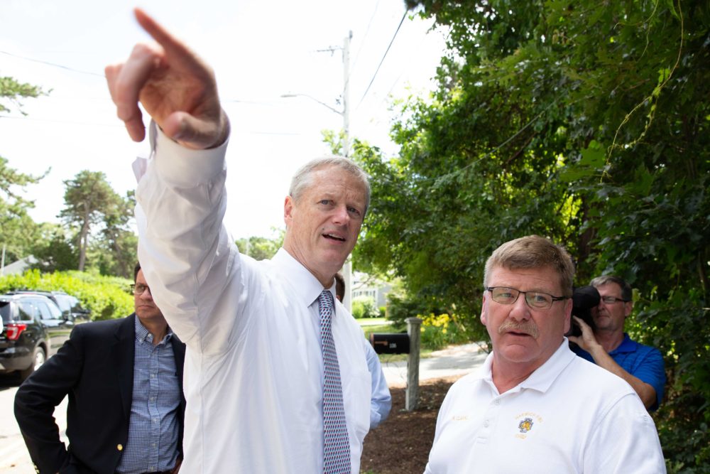 Gov. Charlie Baker visited Cape Cod communities impacted by storms to assess damage Wednesday. (Courtesy Charlie Baker)