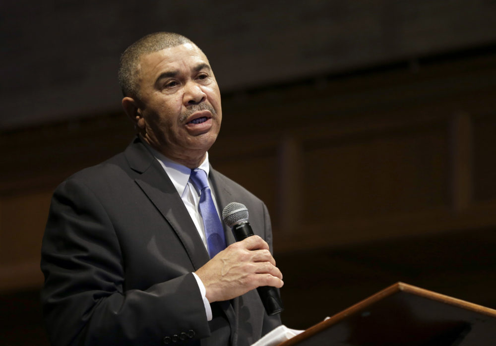 In this Jan. 18, 2015, file photo, U.S. Rep. William Lacy Clay, D-Mo., speaks during a church service at Wellspring Church in Ferguson, Mo. (Jeff Roberson, File/AP)