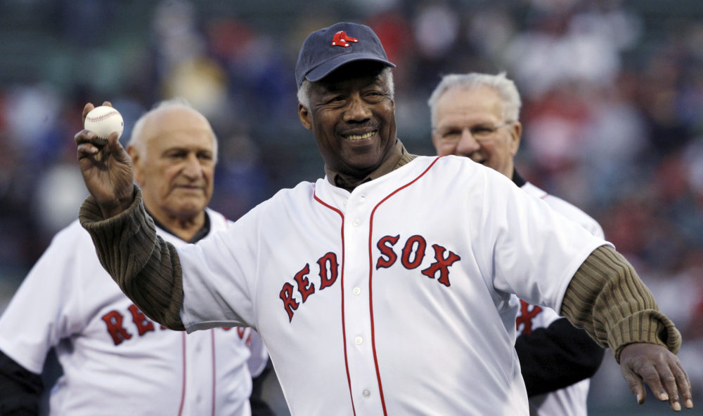  In this April 19, 2009, file photo, Boston Red Sox great Elijah &quot;Pumpsie&quot; Green throws out a ceremonial first pitch for the Red Sox's baseball game against the Baltimore Orioles in Boston. (Charles Krupa/AP File Photo)
