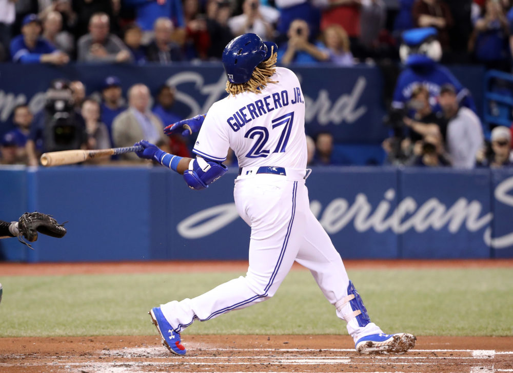 Vladimir Guerrero, Jr. made his MLB debut with the Toronto Blue Jays on April 26, 2019. (Tom Szczerbowski/Getty Images)