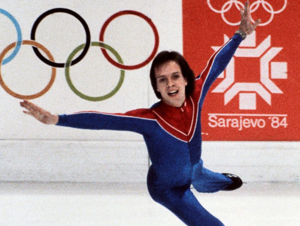 Scott Hamilton performs during the 1984 Winter Olympics. (AFP/Getty Images)