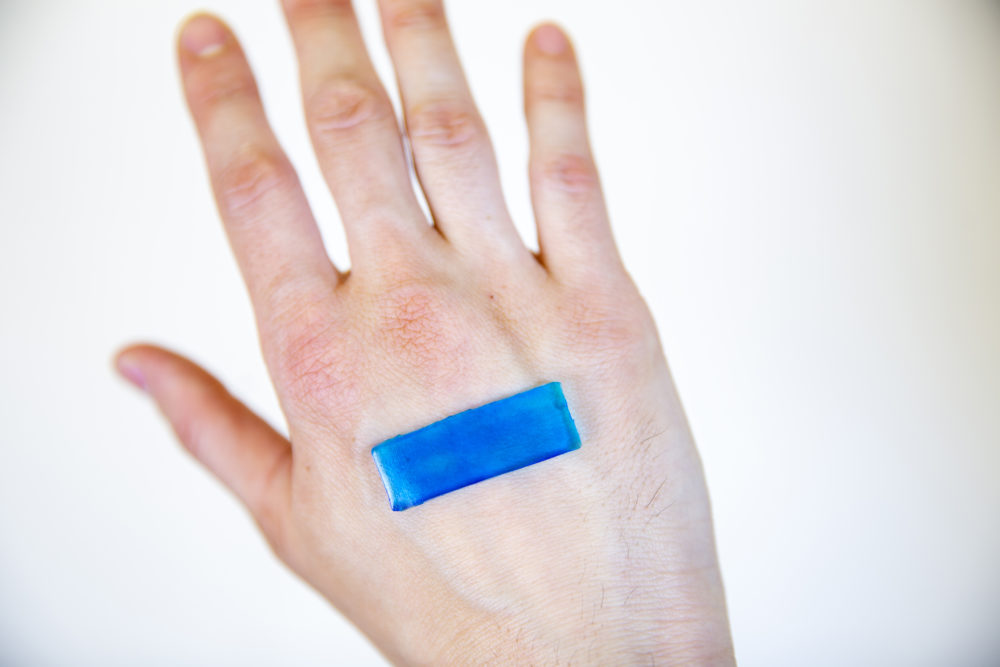A hydrogel strip designed by researchers at Harvard to stick to the skin, stop bleeding and speed wound recovery (Courtesy of the Wyss Institute at Harvard University)
