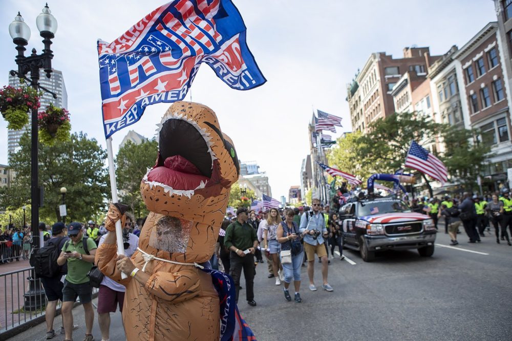 A scene from the “Straight Pride” Parade as it kicked off from Copley Square. (Jesse Costa/WBUR)