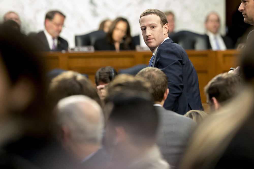 Facebook CEO Mark Zuckerberg testifies before a joint hearing of the Commerce and Judiciary Committees on Capitol Hill in Washington, Tuesday, April 10, 2018. (Andrew Harnik/AP)