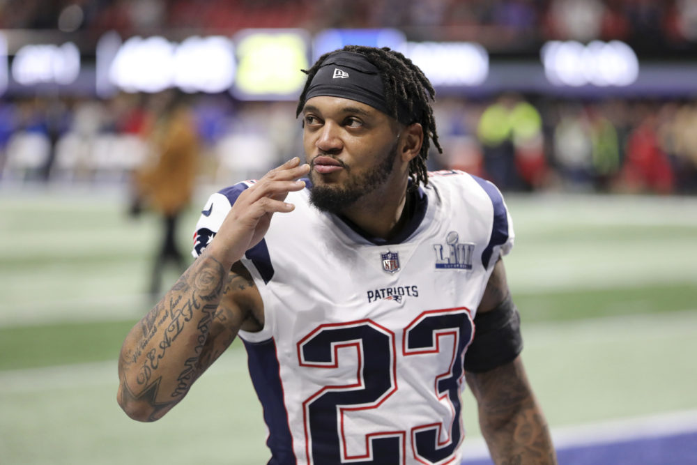 New England Patriots' Patrick Chung gestures before Super Bowl 53 in Atlanta. (Gregory Payan, AP)