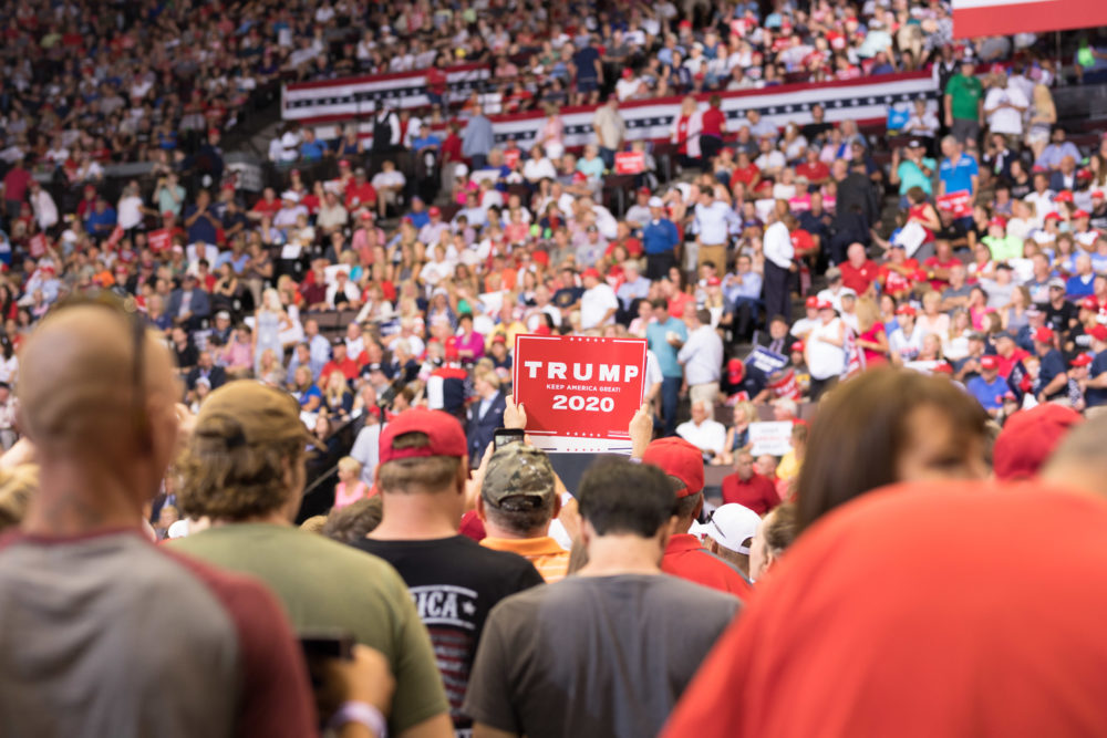 Trump supporters gather at the president's rally in Cincinnati, Ohio, on Thursday. (Rachael Banks for Here & Now)