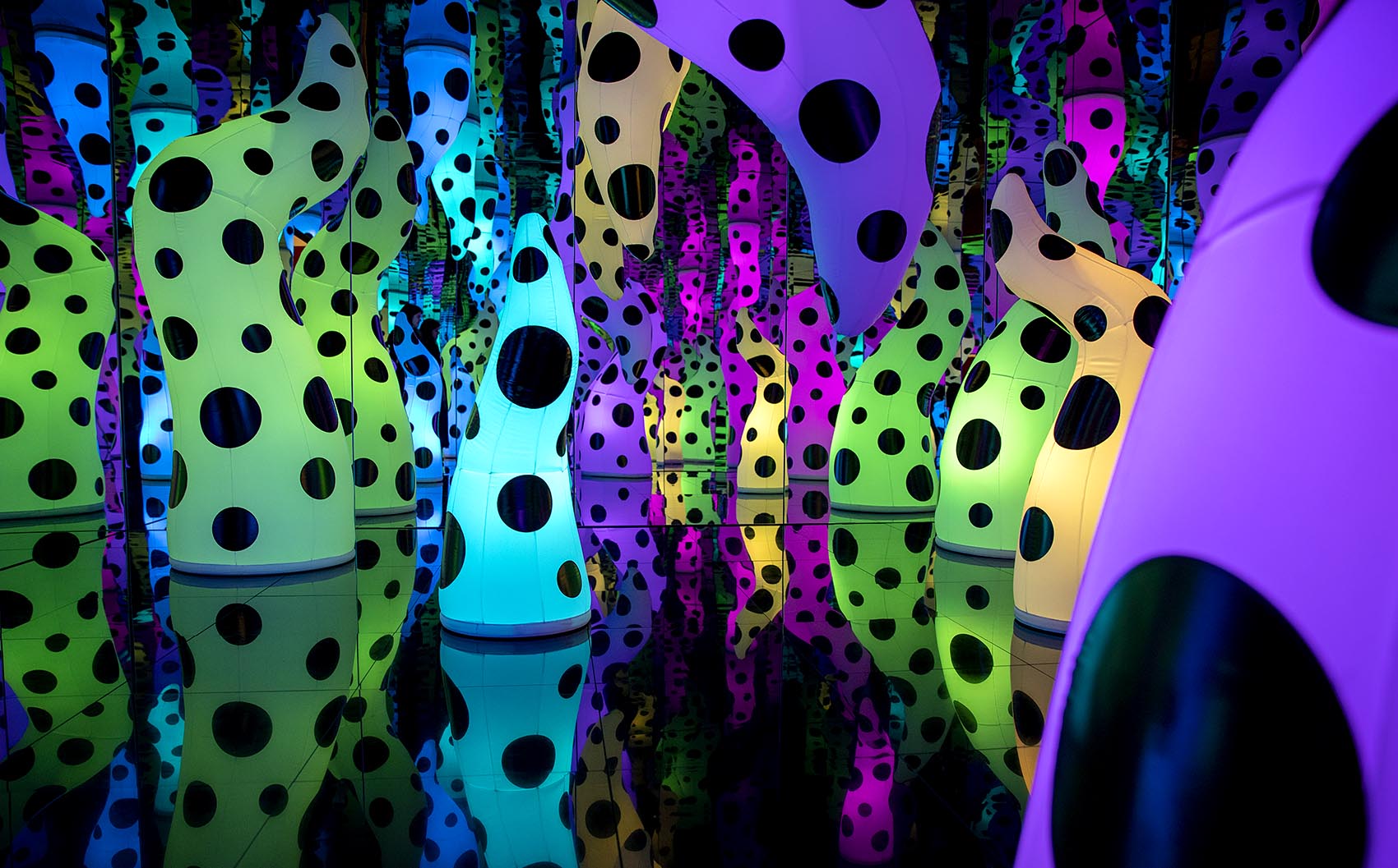 Inside Yayoi Kusama's &quot;Love Is Calling&quot; at the ICA. (Robin Lubbock/WBUR)